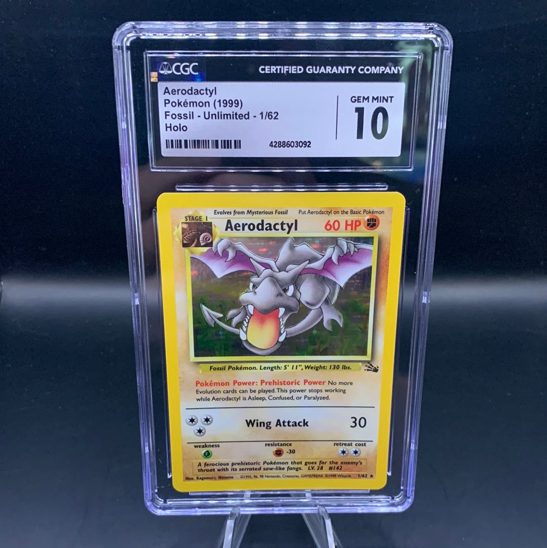 CGC 10 Pokémon TCG: 1999 Aerodactyl 1/62 Fossil Holo
