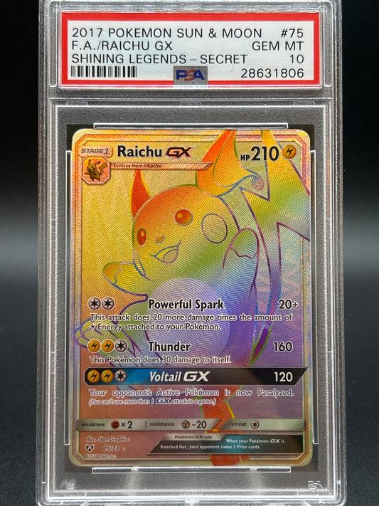 PSA 10 Pokémon TCG: 2017 Raichu GX (Secret) 75/73 Shining Legends