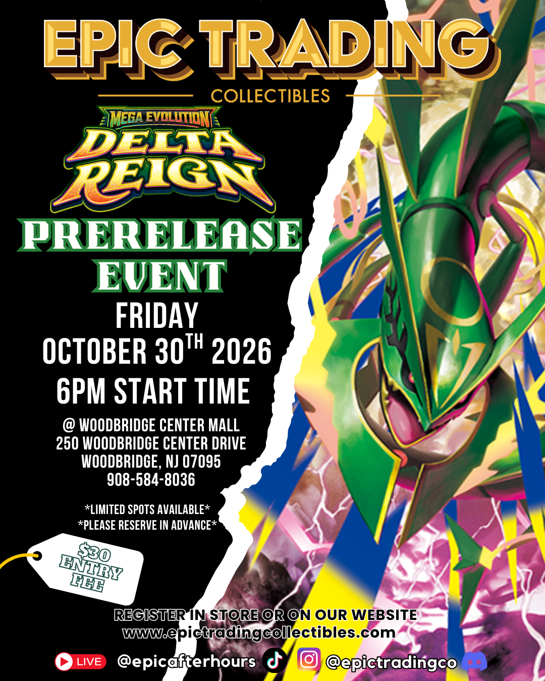 EPIC Pokémon Delta Reign Prerelease - Friday, Oct 30th - Woodbridge