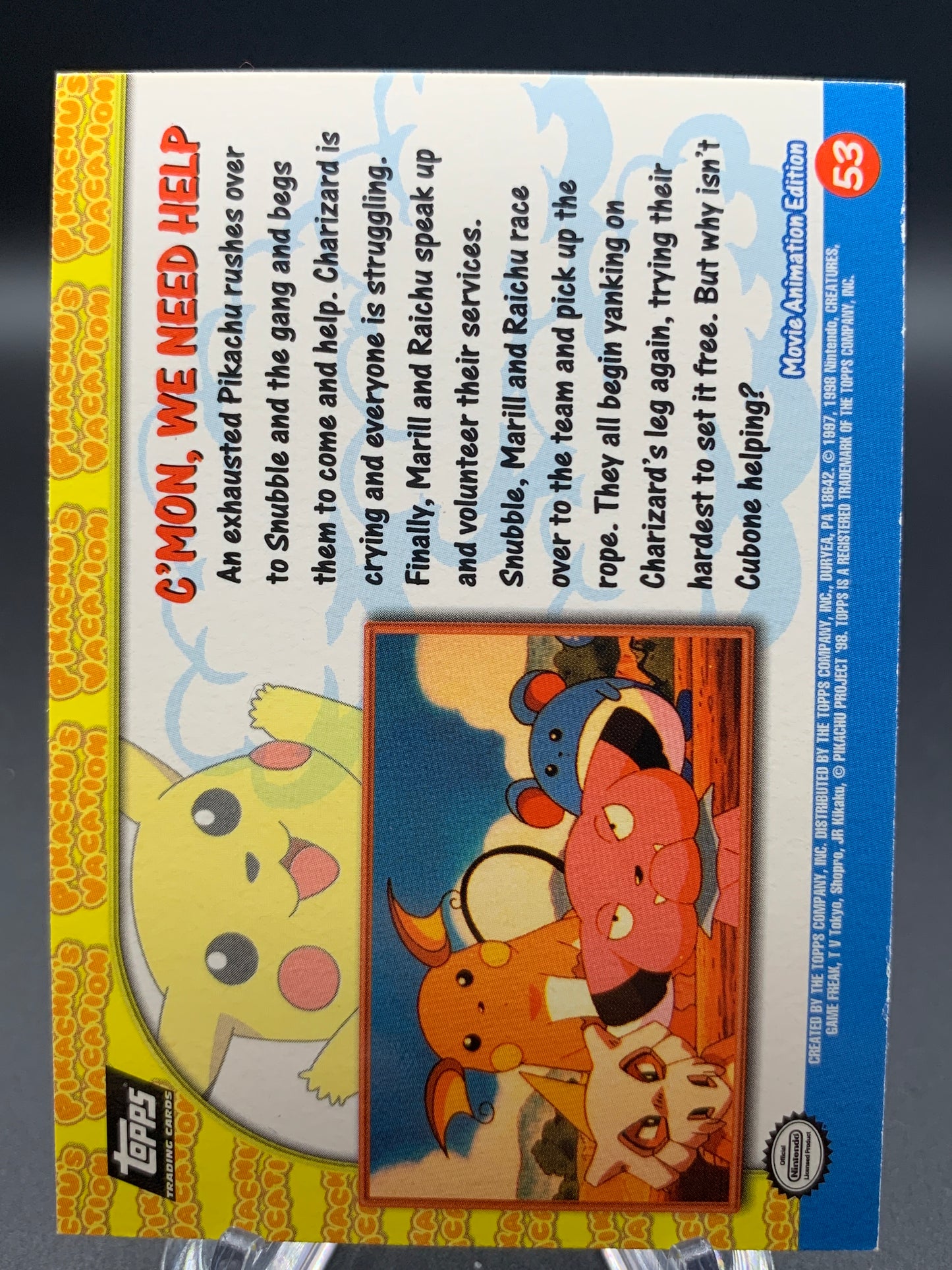 Pokémon TCG: Topps Pokémon C'mon, We Need Help - #53 - Pikachu's Vacation Movie Animation Edition Textured Holo