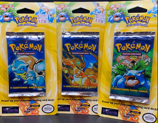 Pokémon TCG: Base Set - Blister Booster Pack WOTC Sealed - Full Art Set - Charizard, Venusaur & Blastoise