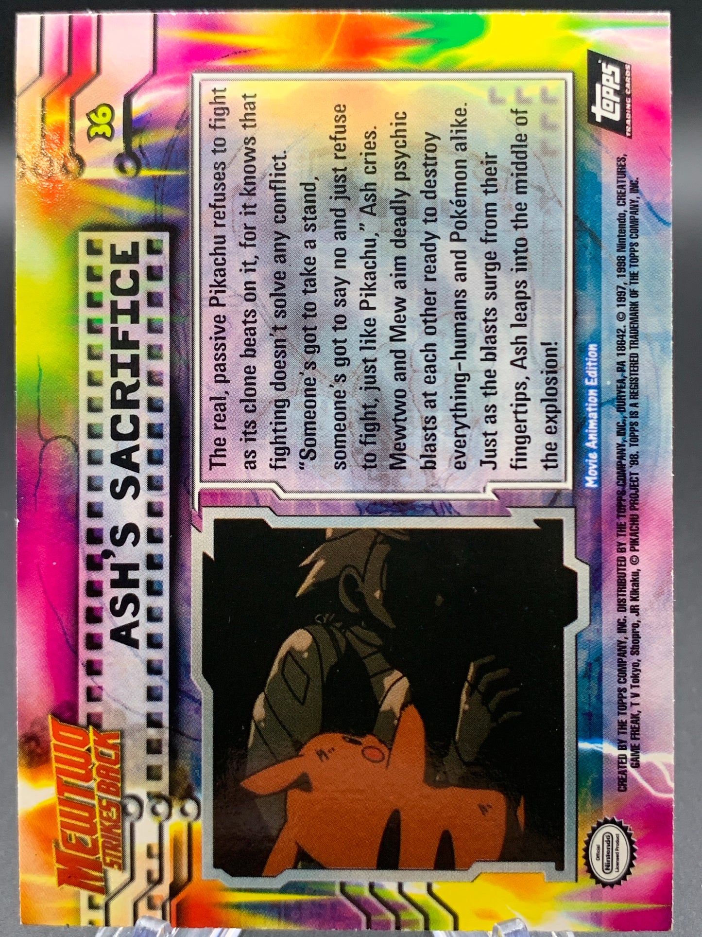 Pokémon TCG: Topps Pokémon Ash's Sacrifice - #36 - Mewtwo Strikes Back Movie Animation Edition Holo Textured