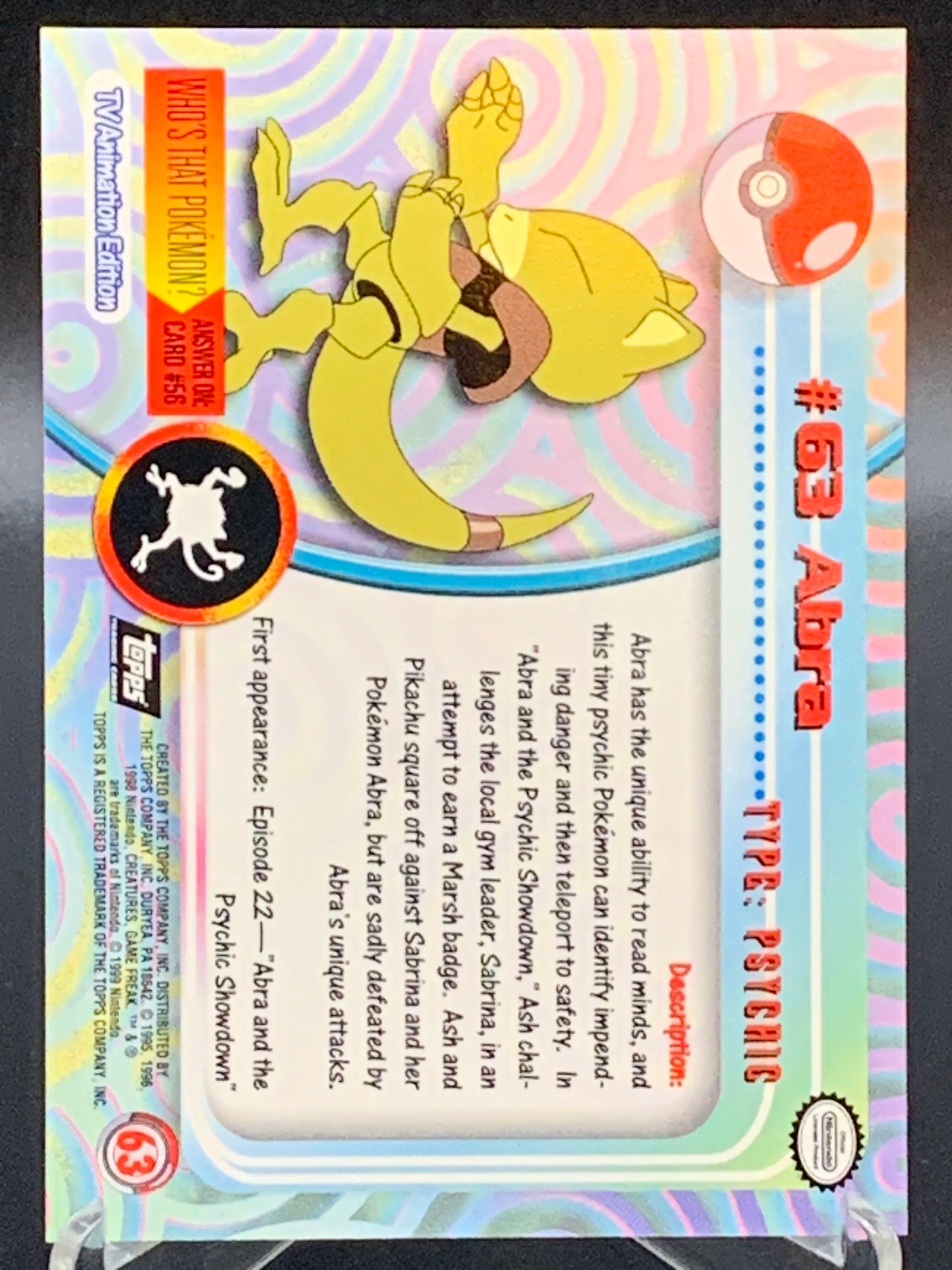 Pokémon: Abra #63 Topps TV Animation Edition
