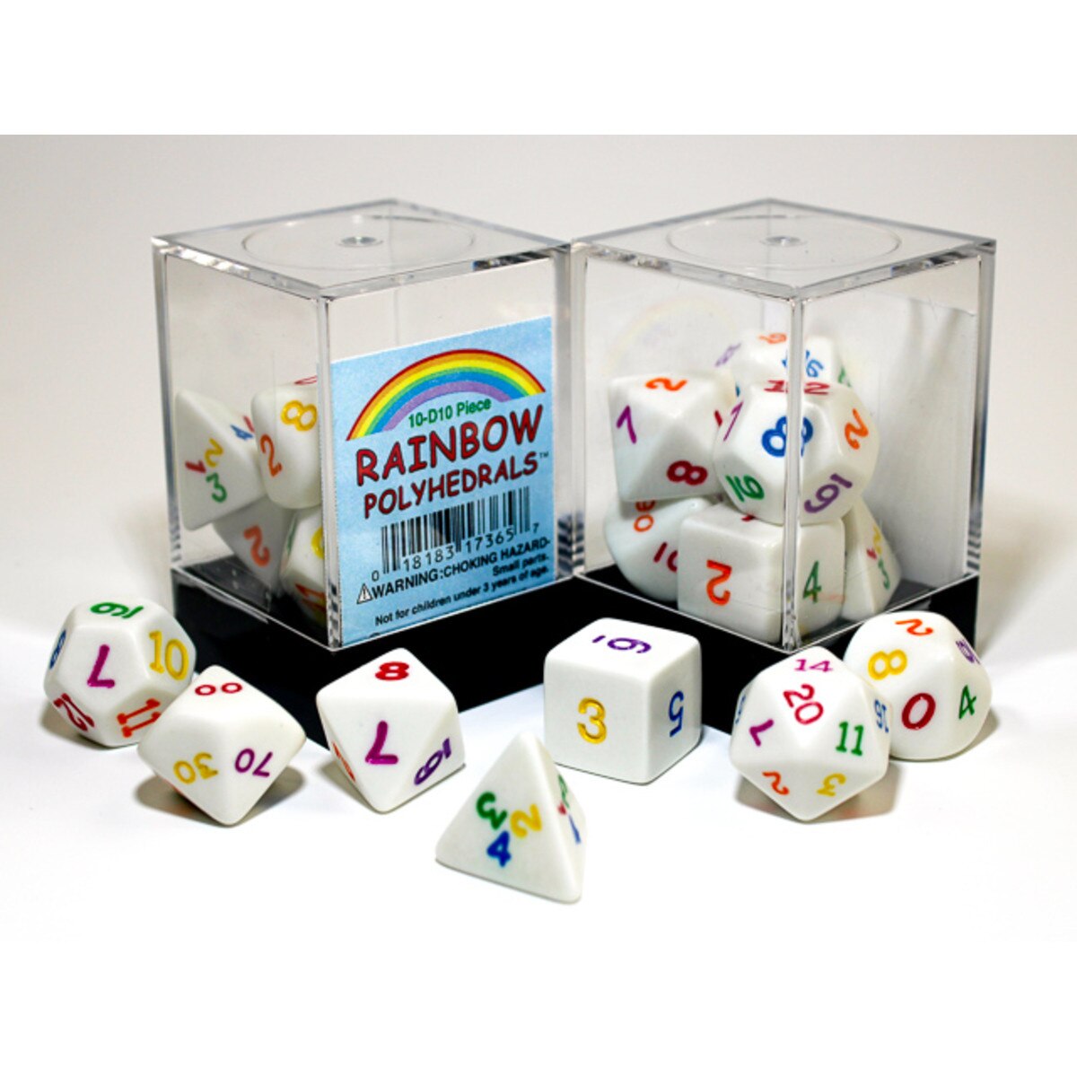 Chessex: Polyhedral Opaque White w/ Rainbow 7-Die Set in Plastic box