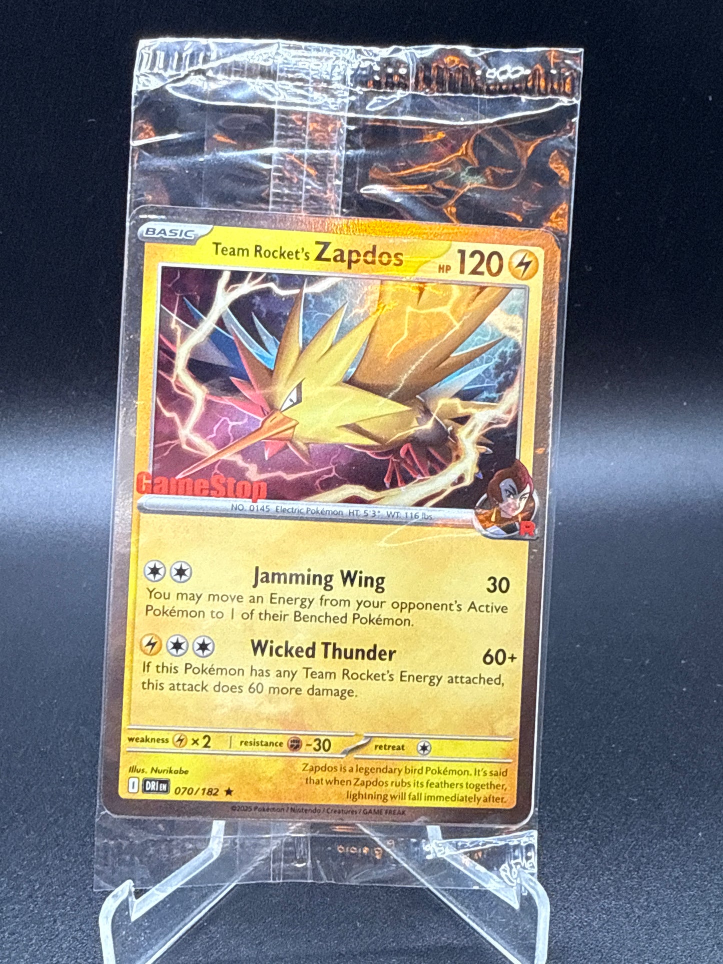 Pokémon TCG: 2025 Team Rocket's Zapdos 070/182 SV: Gamestop Promo Sealed