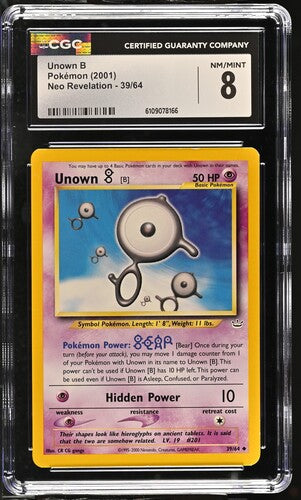 CGC 8 Pokémon TCG: 2001 Unown B 39/64 Neo Revelation
