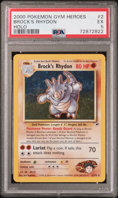 PSA 5 Pokémon TCG: 2000 Brock's Rhydon 2/132 Gym Heroes
