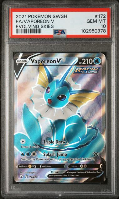 PSA 10 Pokémon TCG: 2021 Vaporeon V 172/203 SWSH: Evolving Skies