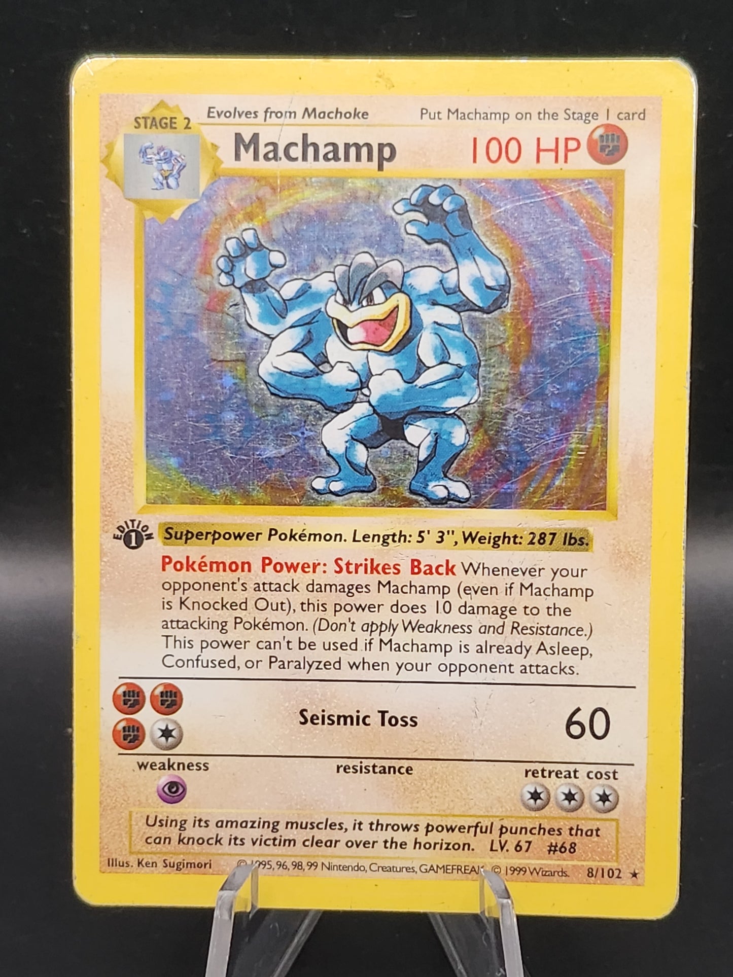 Pokémon TCG: 1999 1st Edition Machamp 8/102 Shadowless Base Set Holo (Damaged)