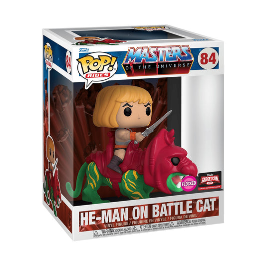 Funko PoP! Masters of the Universe: He-Man on Battle Cat 84 ( Flocked & 2022 Funko Target con Limited Edition Exclusive)
