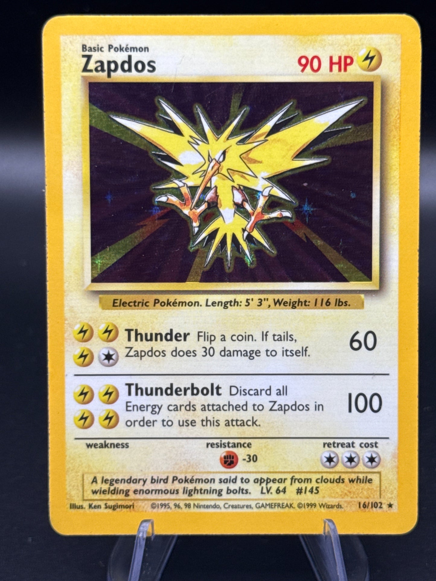 Pokémon TCG: 1999 Zapdos - 16/102 - Base Set Unlimited Holo