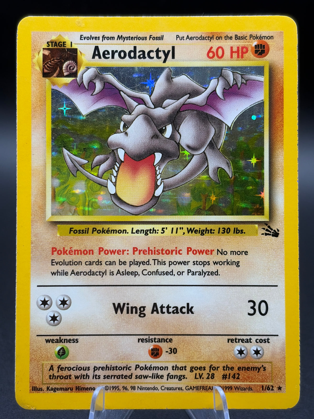 Pokémon TCG: 1999 Aerodactyl 1/62 Fossil Unlimited Holo (Damaged)