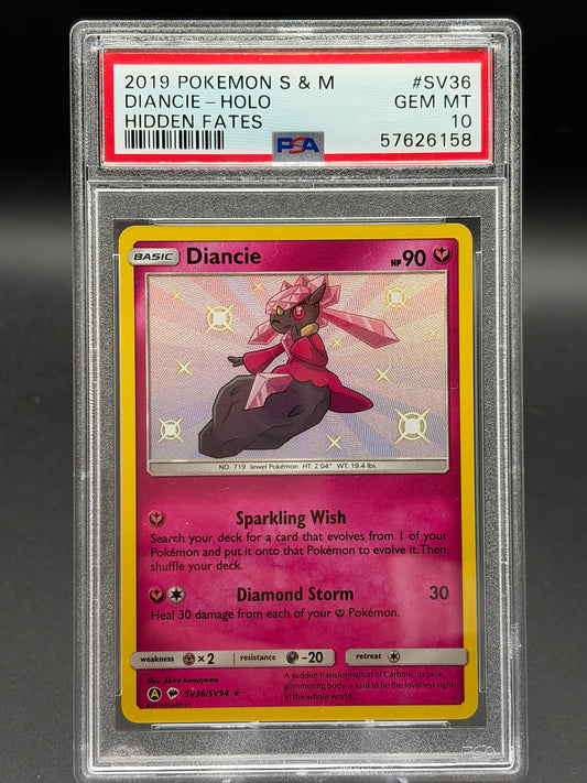 PSA 10 Pokémon TCG: 2019 POKEMON SUN & MOON HIDDEN FATES #SV36 DIANCIE-HOLO HIDDEN FATES
