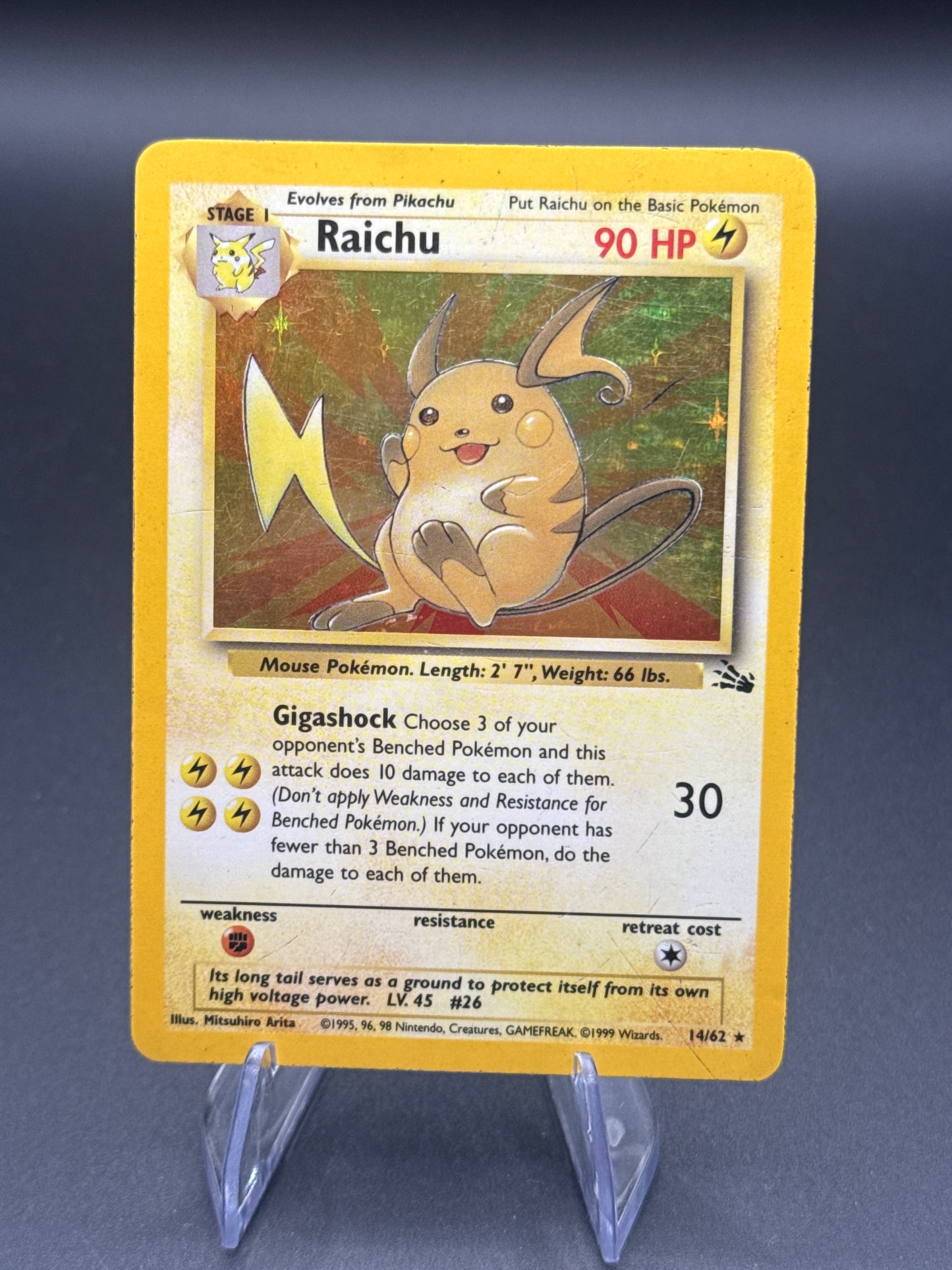 Pokémon TCG: 1999 Raichu 14/62 Fossil Unlimited Holo
