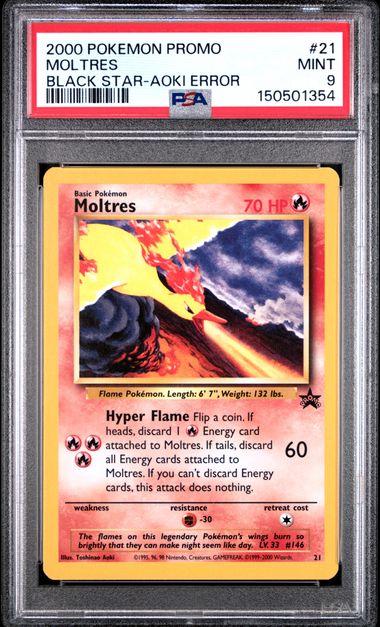 PSA 9 Pokémon TCG: 2000 MOLTRES BLACK STAR-AOKI ERROR PROMO BLACK STAR #21
