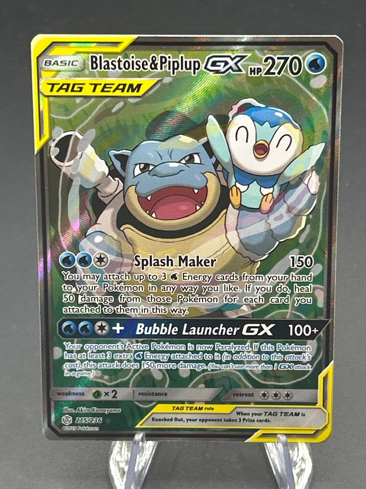 Pokémon TCG: 2019 Blastoise & Piplup GX 215/236 SM: Cosmic Eclipse - DMG