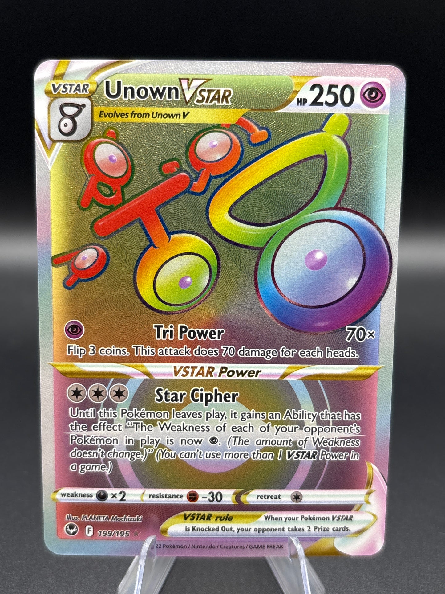 Pokémon TCG 2022 Unown Vstar 199/195 Silver Tempest Rainbow
