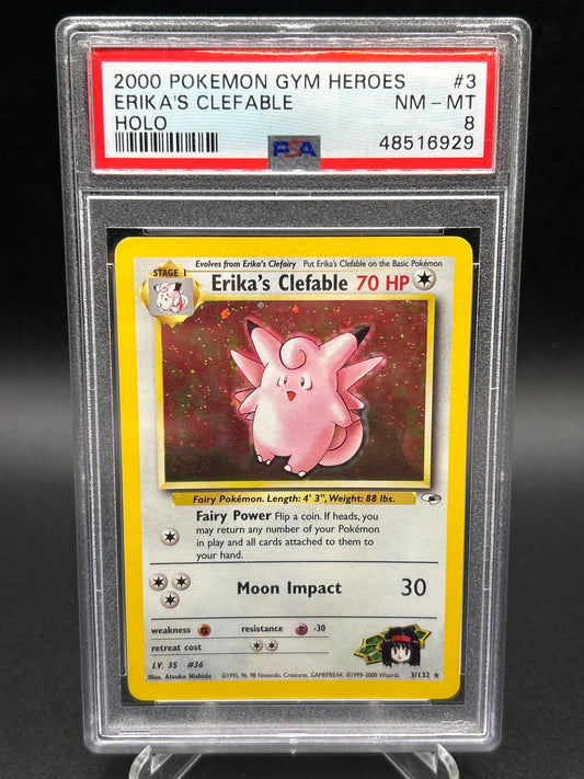 PSA 8 Pokémon TCG: 2000 Erika's Clefable 3/132 Gym Heroes Unlimited Holo