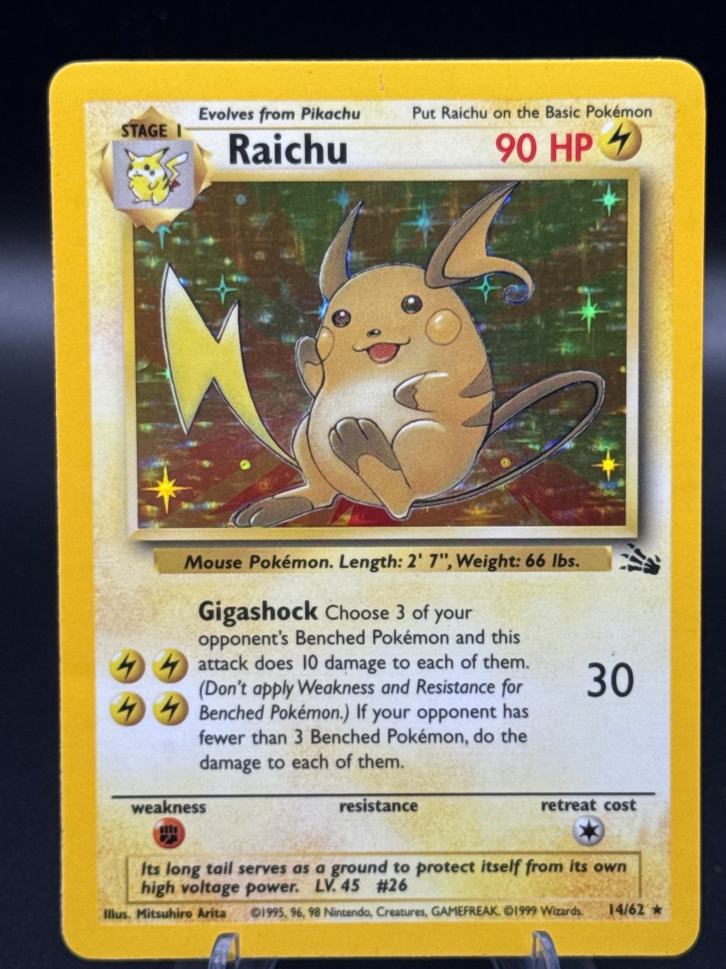Pokémon TCG: 1999 Raichu 14/62 Fossil Unlimited Holo