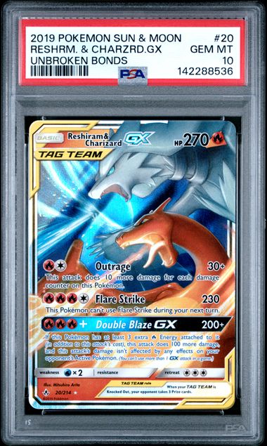 PSA 10 Pokémon TCG: 2019 Reshiram & Charizard GX - 20/214 - SM: Unbroken Bonds