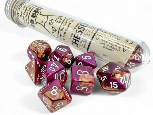 Chessex: Dice Poly Lab 9 Gemini Copper-Purple/White 7ct Set