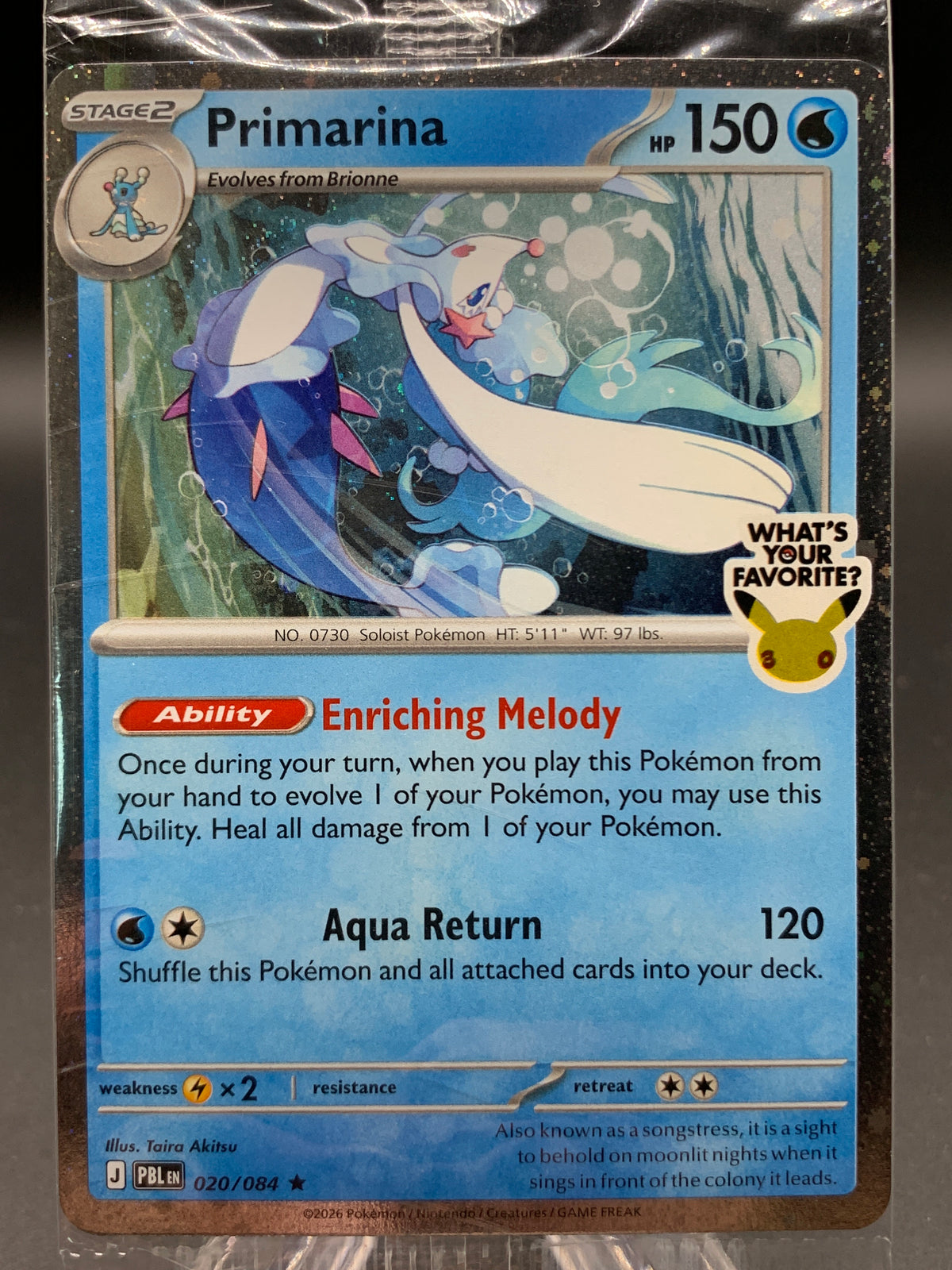 Pokémon TCG: 2026 Primarina - 020/084 - What's Your Favorite Stamp 30th Stamp Promo