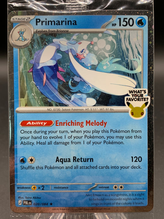 Pokémon TCG: 2026 Primarina - 020/084 - What's Your Favorite Stamp 30th Stamp Promo