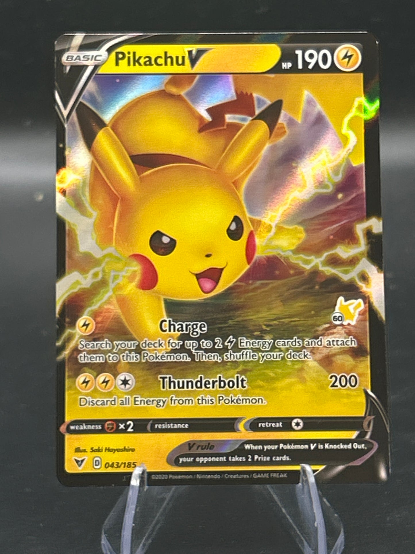 Pokémon TCG: Pikachu V - 043/185 (#60 Pikachu Stamped) - Battle Academy 2022 (BA22)