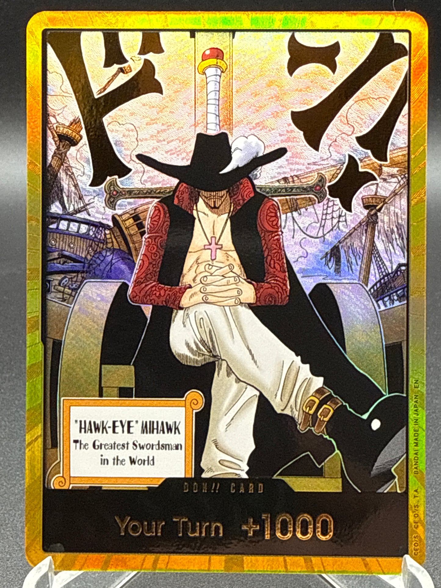 One Piece TCG: Mihawk DON!! Card - Gold - OP14 - Azure Sea's Seven