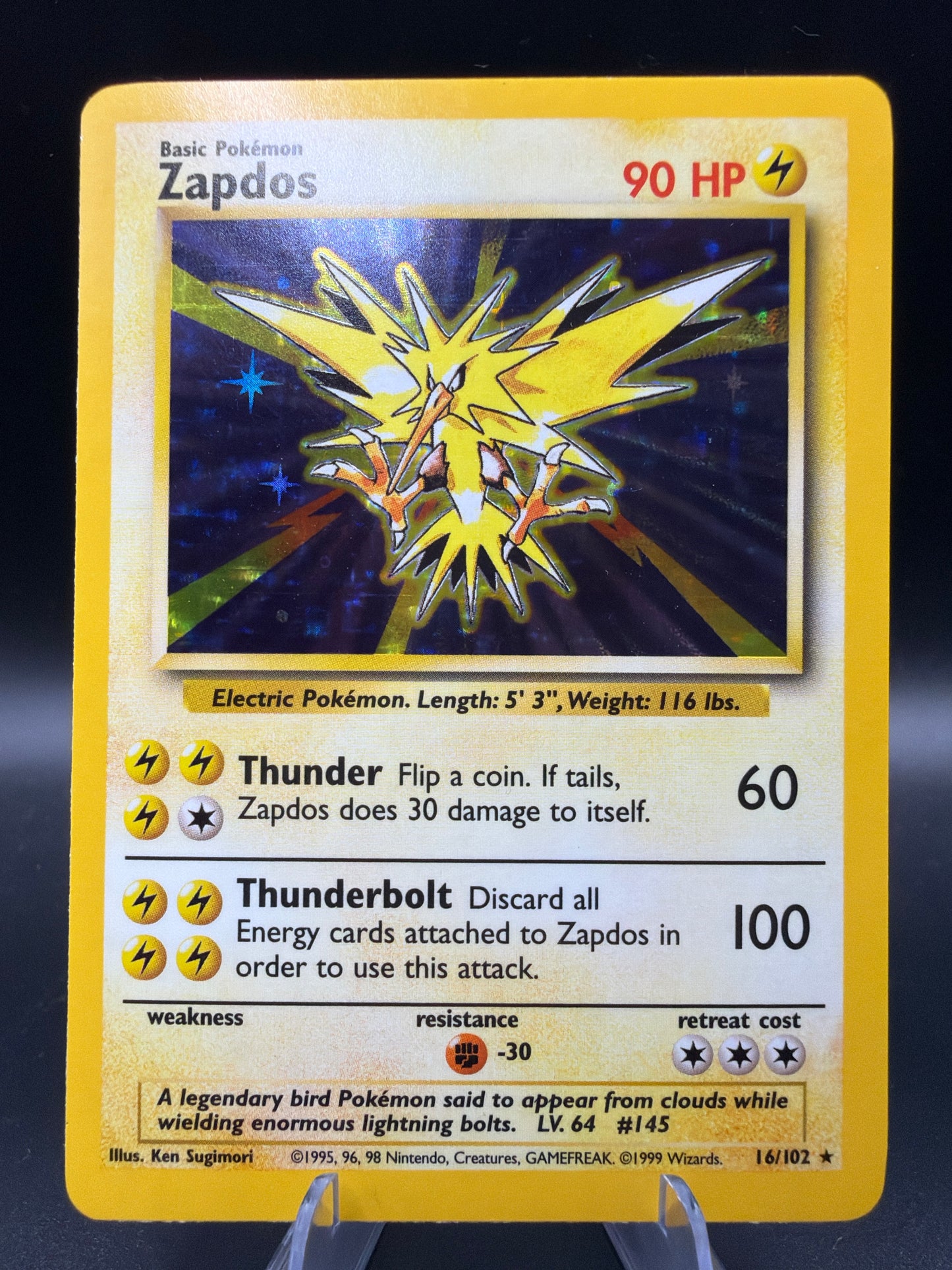 Pokémon TCG: 1999 Zapdos - 16/102 - Base Set Unlimited Holo