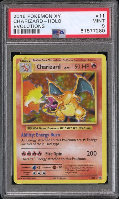PSA 9 Pokémon TCG: 2016 Charizard 11/108 XY: Evolutions Holo