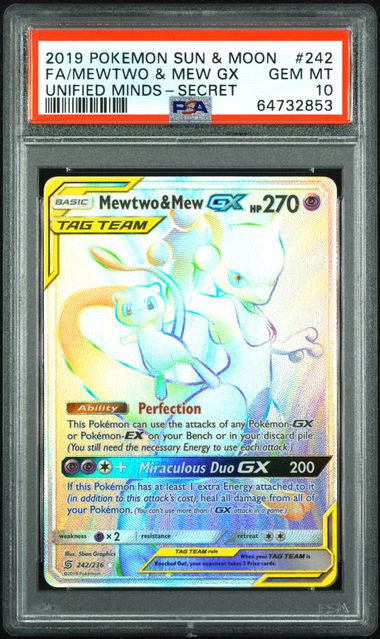 PSA 10 Pokémon TCG: 2019 Mewtwo & Mew GX (Secret) 242 SM - Unified Minds