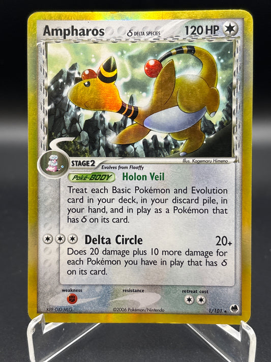 Pokémon TCG: 2006 Ampharos (Delta Species) 1/101 Dragon Frontiers Holo