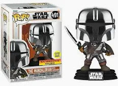 Funko PoP! - STAR WARS - The Mandalorian With Darksaber 491 - Glows in the dark - Box warehouse Exclusive