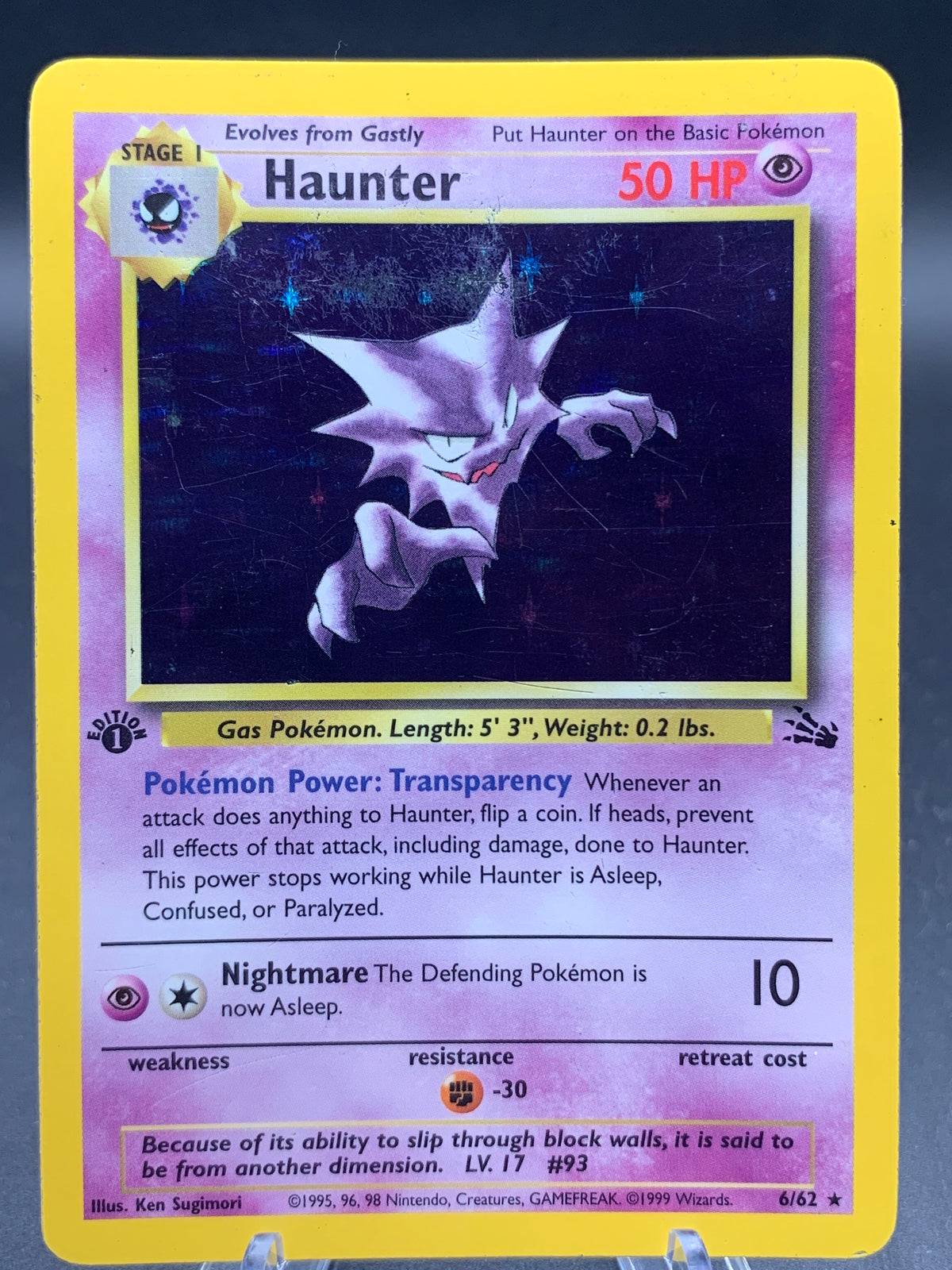 Pokémon TCG: 1999 Haunter - 6/62 - 1st Edition Fossil Holo
