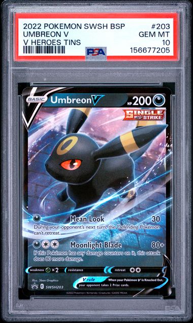 PSA 10 Pokemon TCG: 2022 POKEMON SWSH BLACK STAR PROMO #203 UMBREON V V HEROES TINS