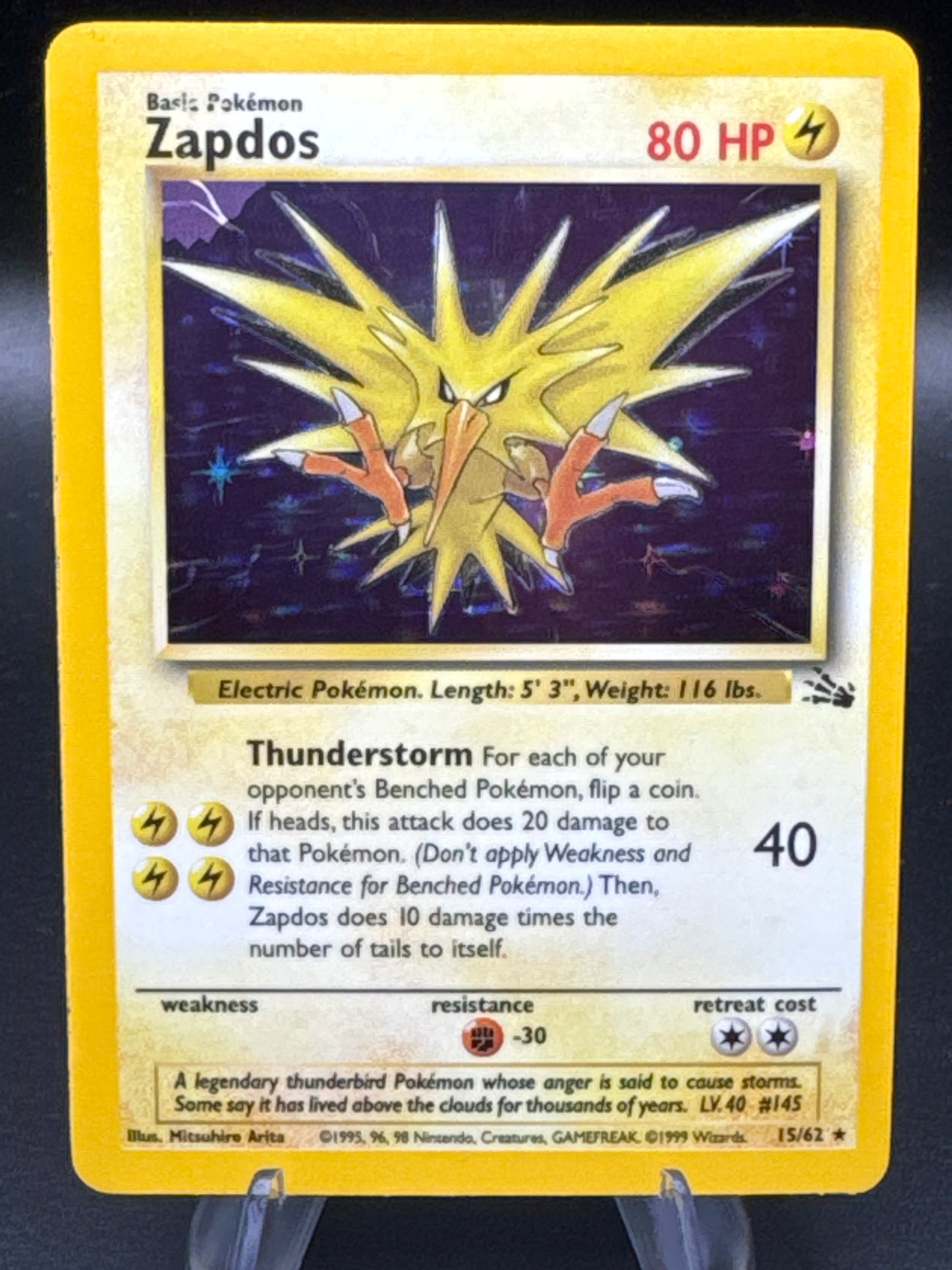 Pokémon TCG: 1999 Zapdos - 15/62 - Fossil Unlimited Holo