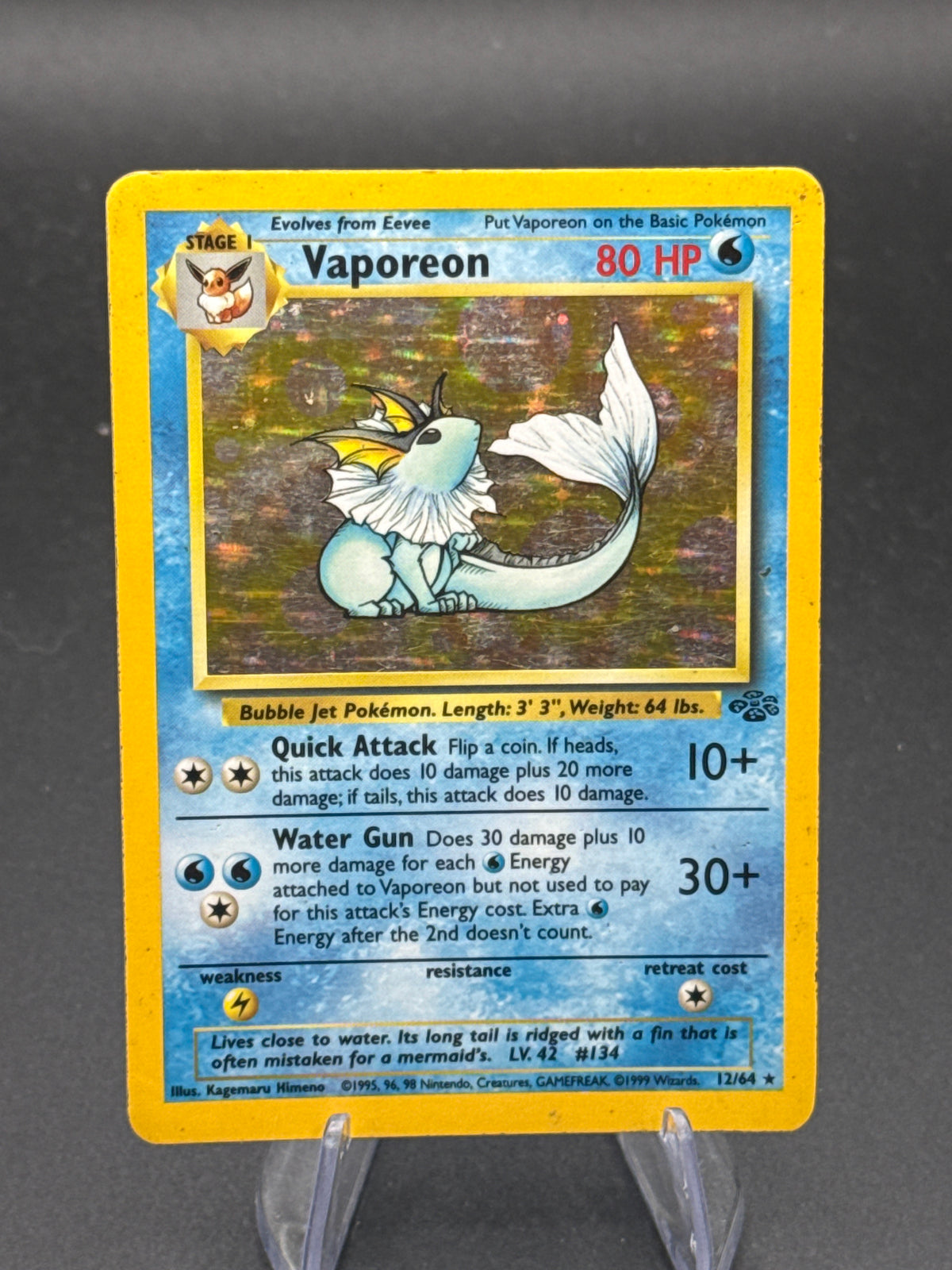 Pokémon TCG: 1999 Vaporeon 12/64 - Jungle Unlimited - (Damage)
