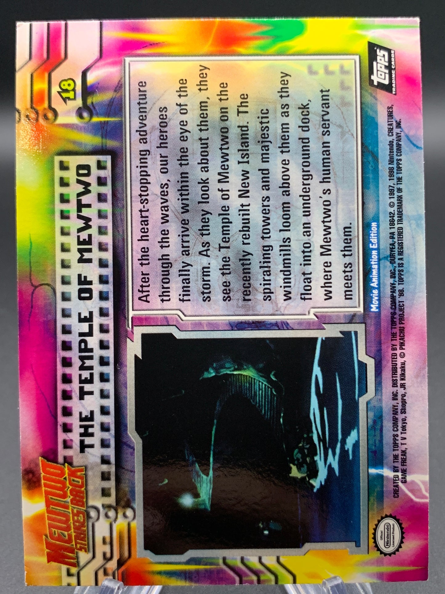 Pokémon TCG: Topps Pokémon The Temple of Mewtwo - #18 - Mewtwo Strikes Back Movie Animation Edition Holo Textured