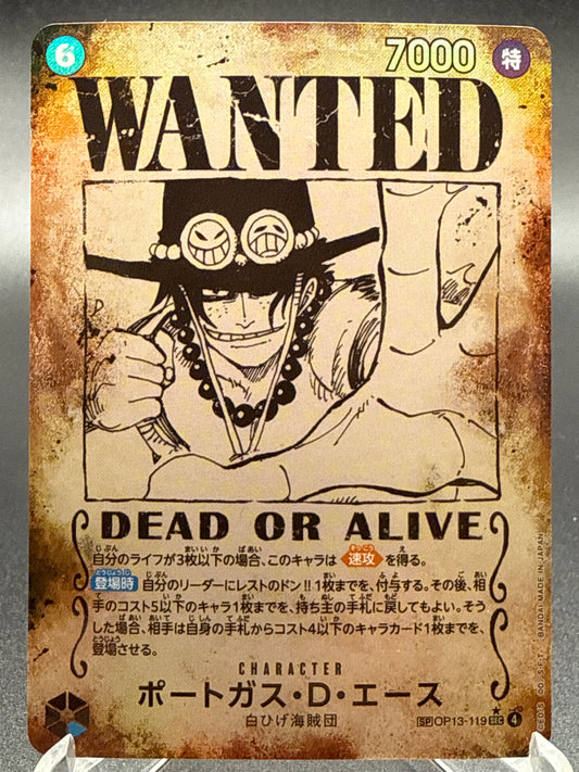 One Piece TCG: Japanese ACE Wanted Poster OP13-199 Carrying on His Will