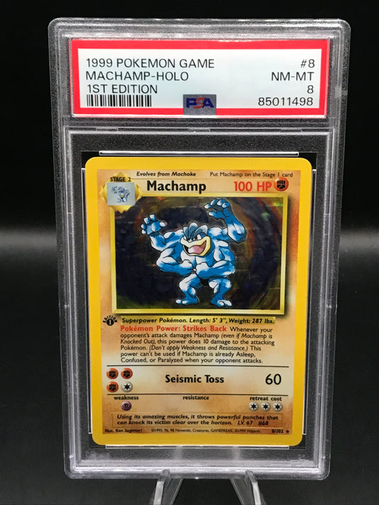 PSA 8 Pokémon TCG: 1999 1st Edition Machamp 8/102 Base Set Holo