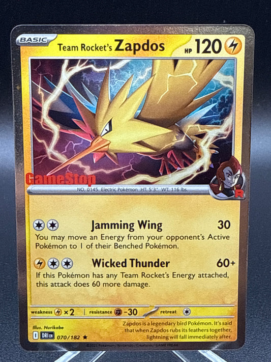 Pokémon TCG: 2025 Team Rocket's Zapdos 070/182 SV: Gamestop Promo