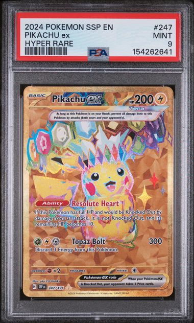 PSA 9 Pokémon TCG: 2024 POKEMON SSP EN-SURGING SPARKS #247 PIKACHU ex HYPER RARE