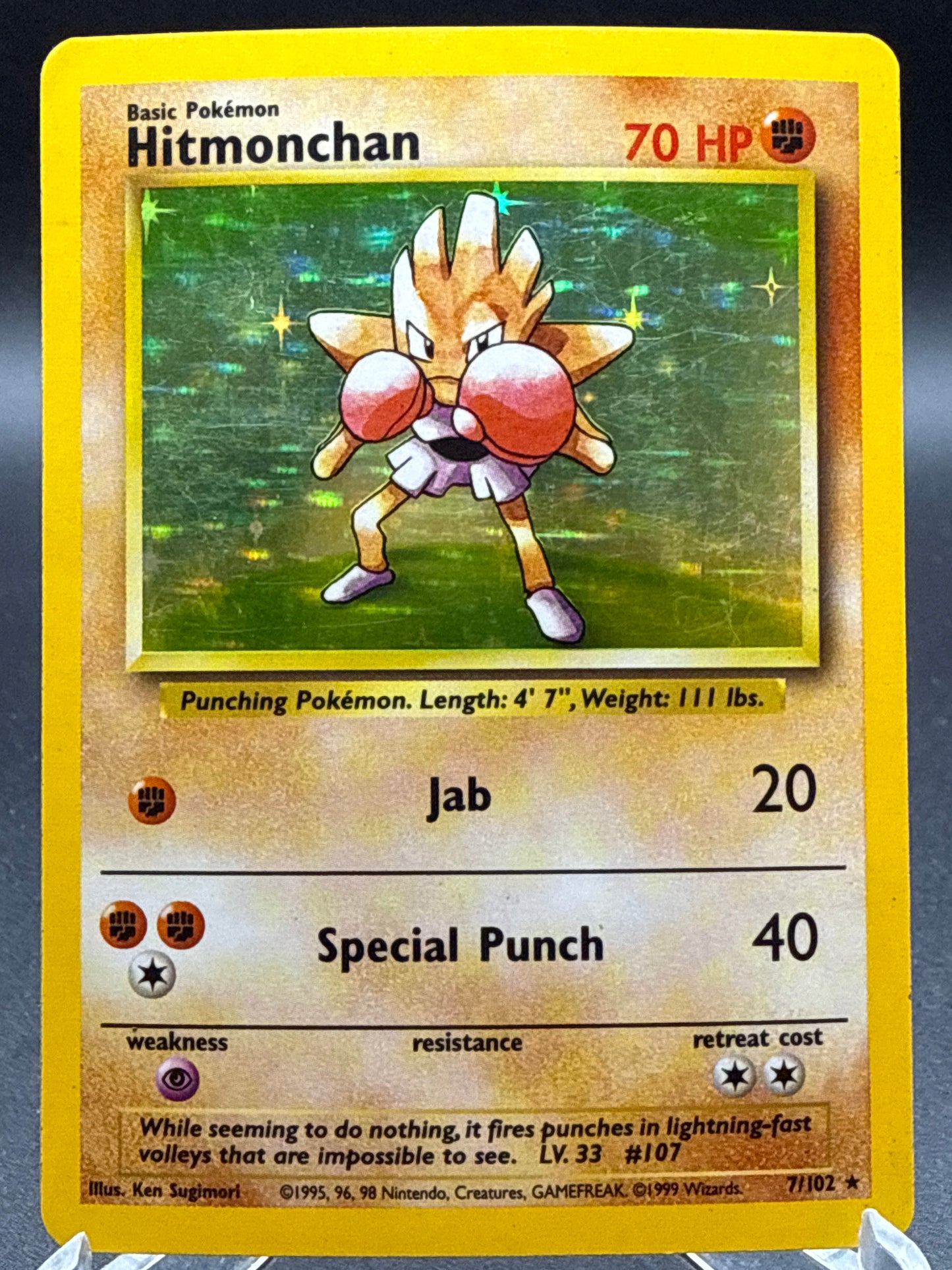 Pokémon TCG: 1999 Hitmonchan - 7/102 - Base Set Unlimited Holo