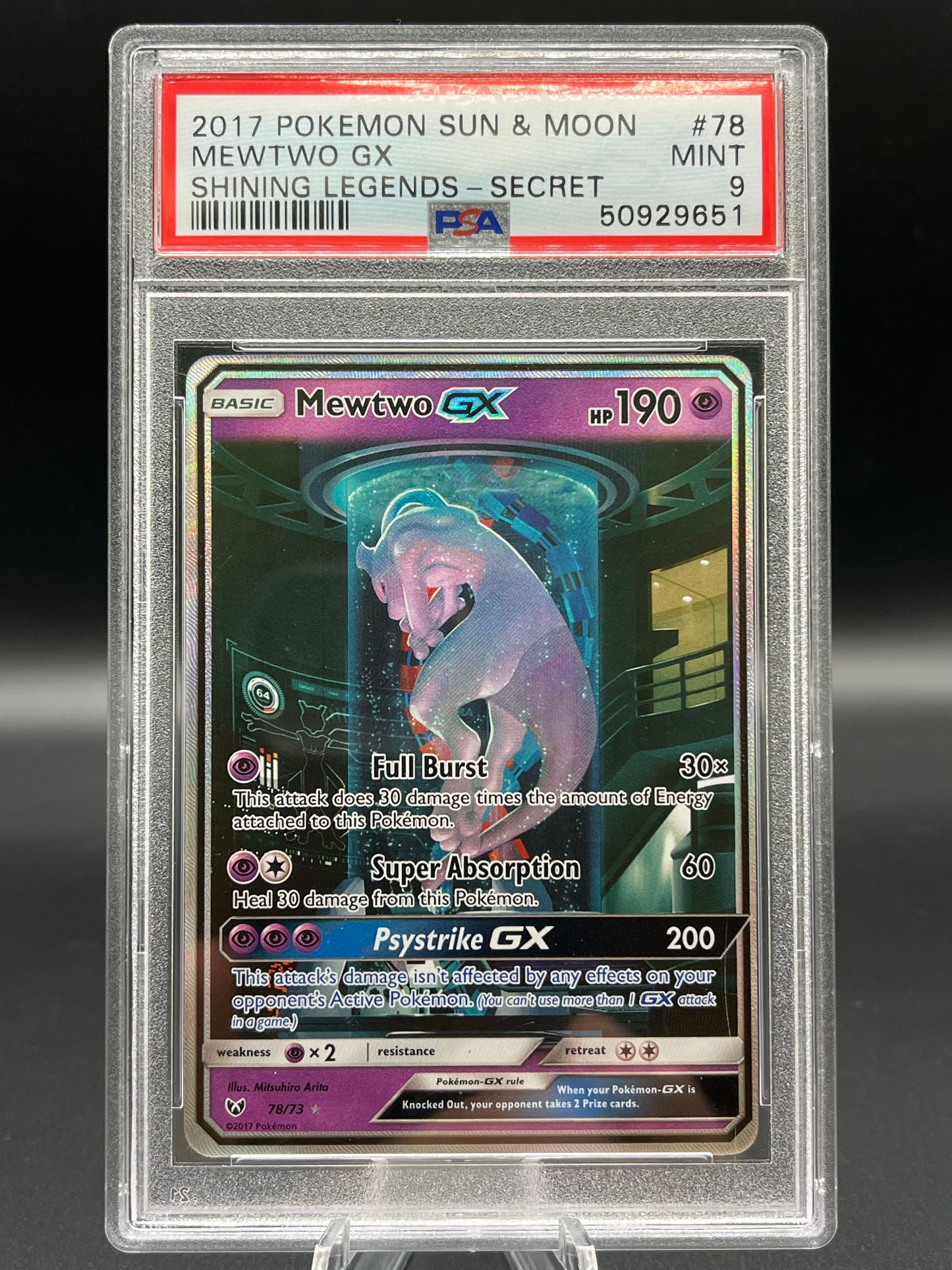 PSA 9 Pokémon TCG: 2017 Mewtwo GX 78/73 Shining Legends Secret Rare