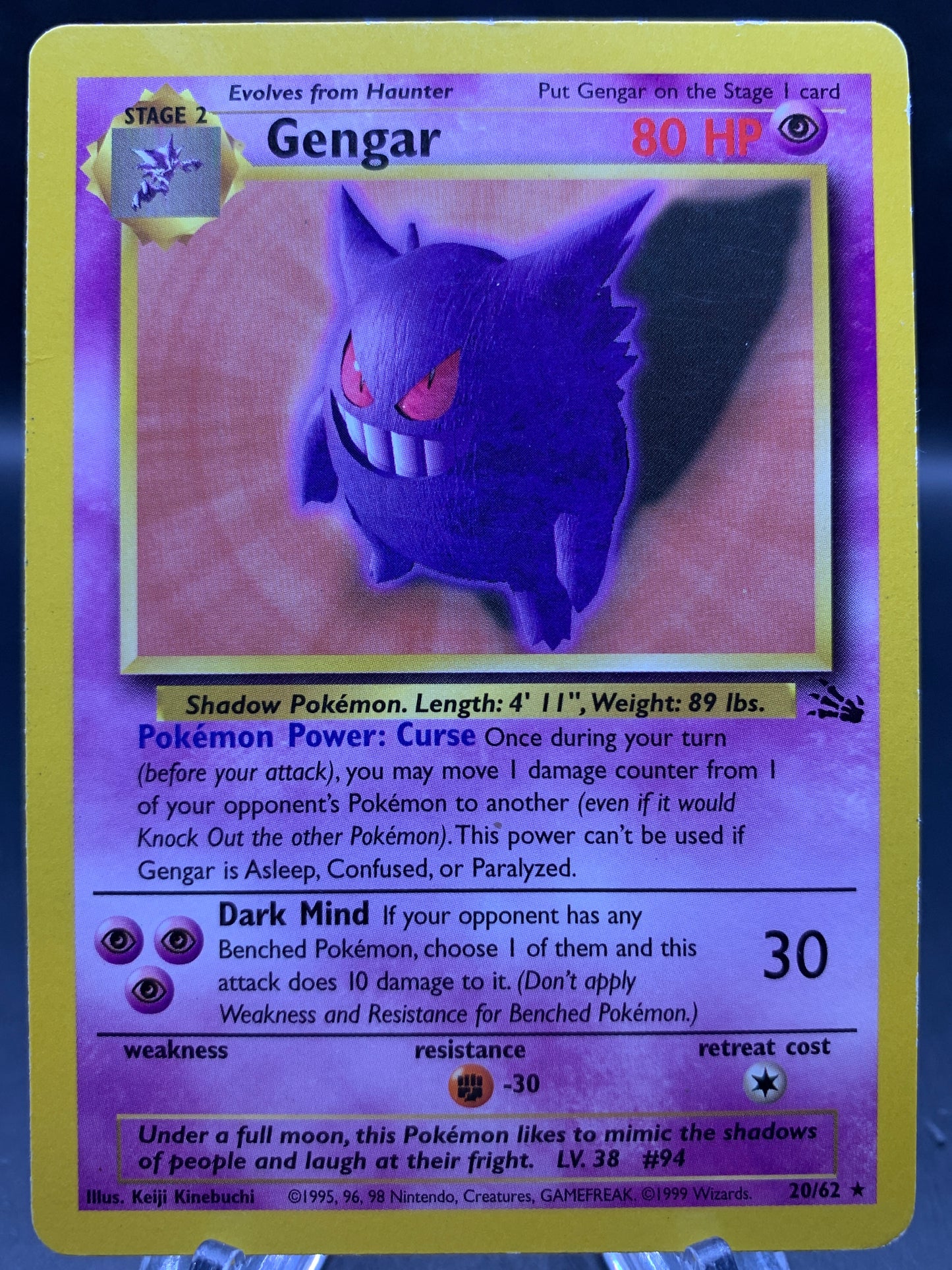 Pokémon TCG: 1999 Gengar - 20/62 - Fossil Non-Holo