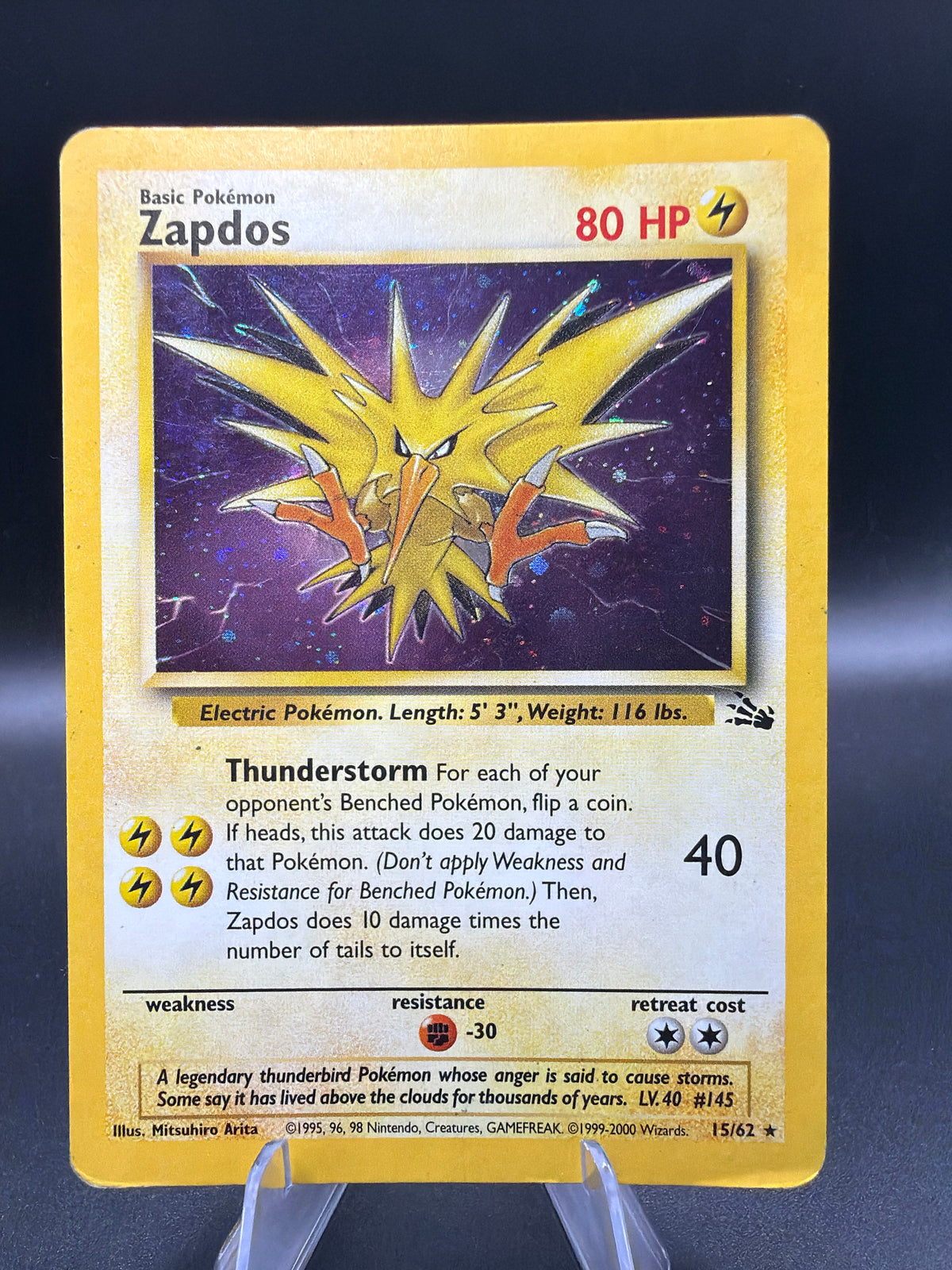 Pokémon TCG: 1999 Zapdos - 15/62 - Fossil Unlimited Holo