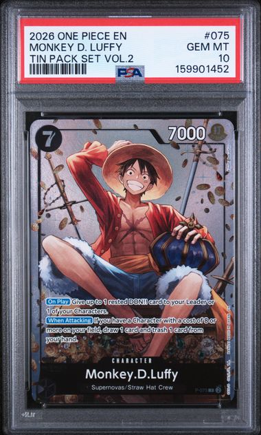 PSA 10 One Piece TCG: 2026 ONE PIECE PROMOS #075 MONKEY D. LUFFY TIN PACK SET VOL.2