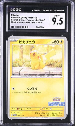 CGC 9.5 Pokémon TCG: Japanese 2025 Pikachu 242/SV-P - Scarlet & Violet Promos - Illustration Contest 2024 Winner