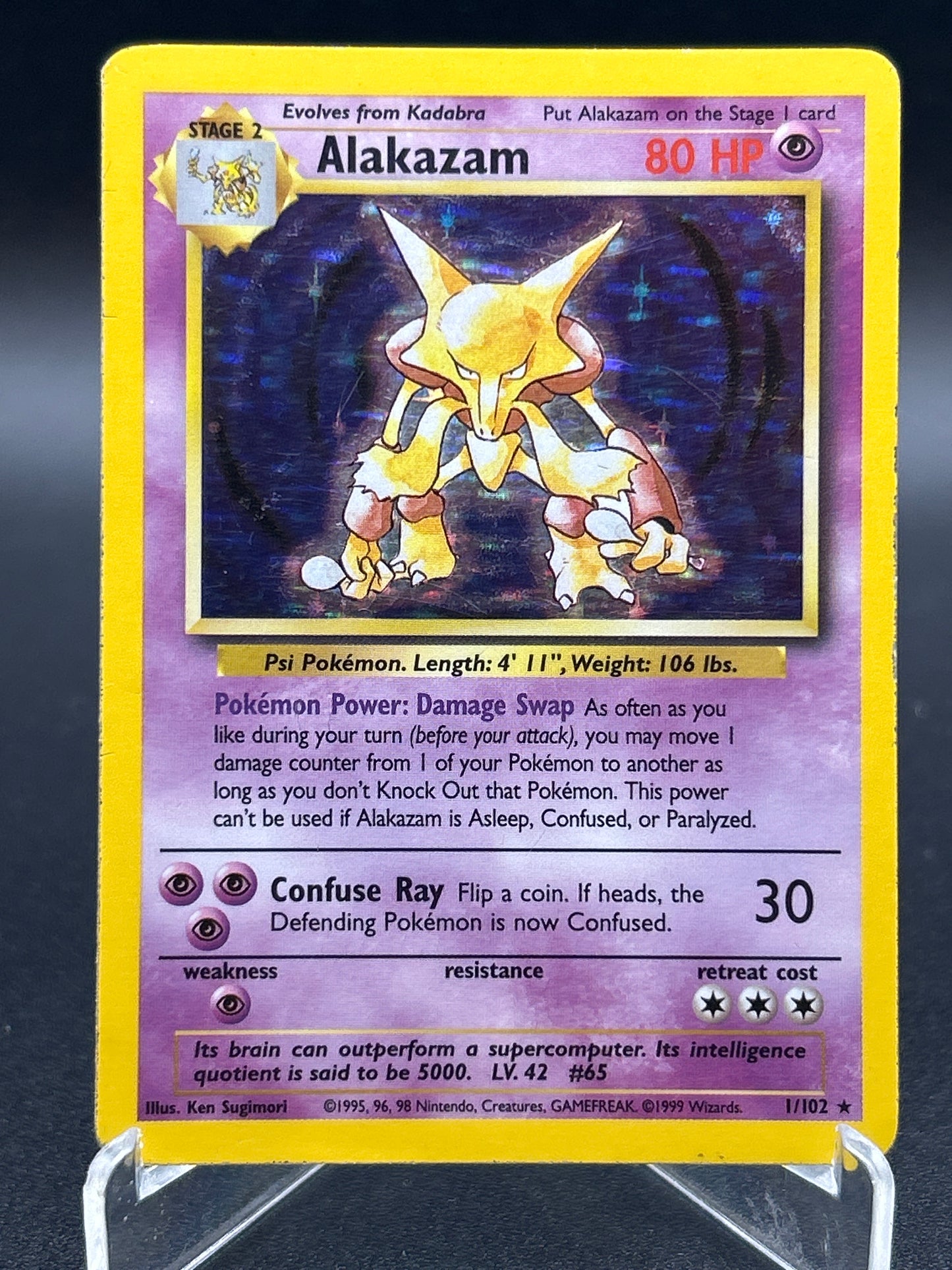 Pokémon TCG: 1999 Alakazam 1/102 Base Set Unlimited Holo (Moderately Played)